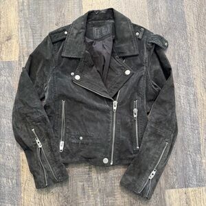 Stylish Black Suede Moto Cropped Jacket